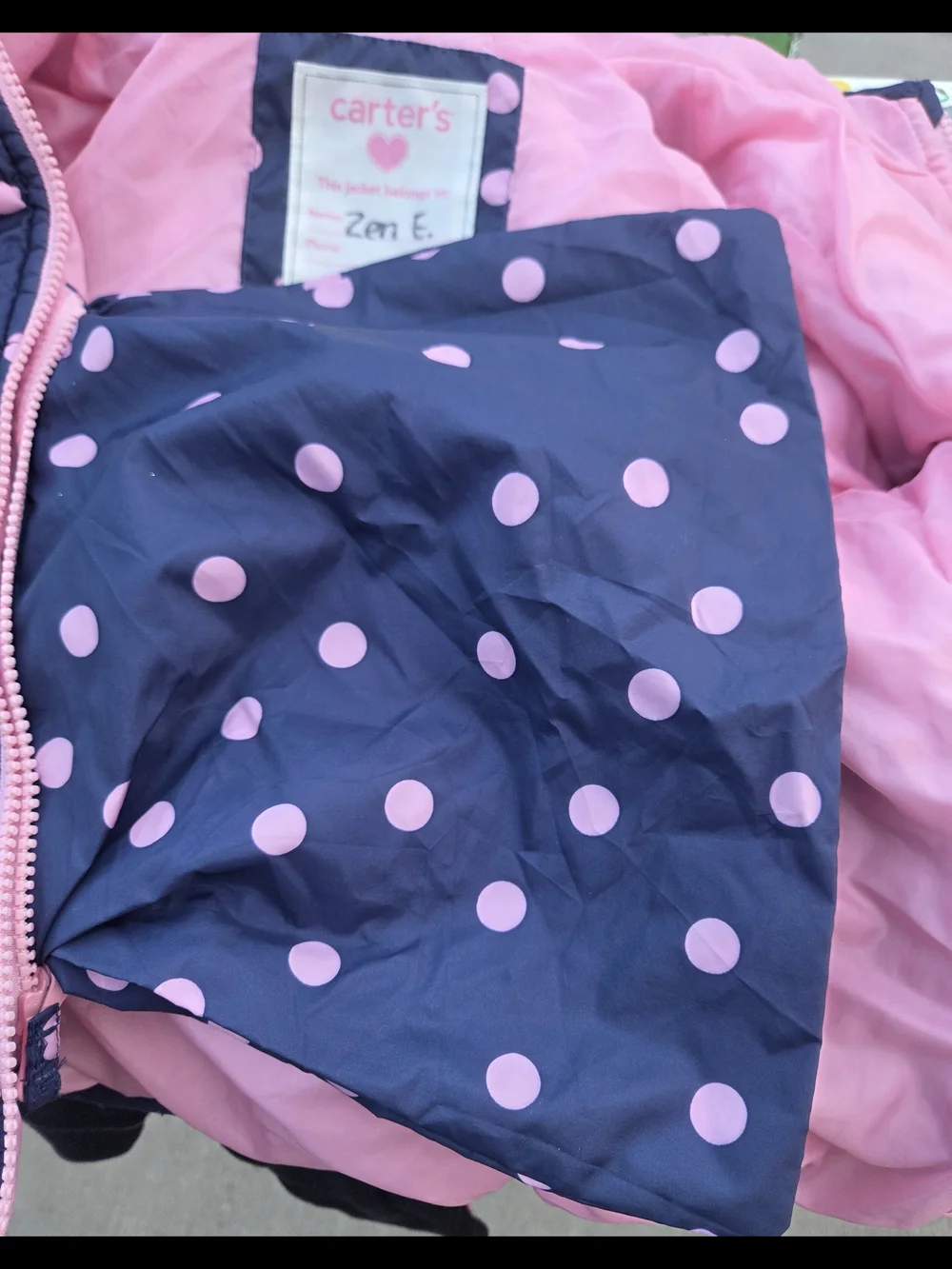 Carter's Navy Jacket with Pink Polka Dots